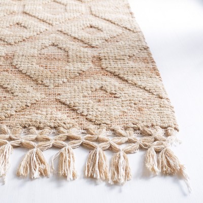 Natural Beige Flat Woven Wool and Cotton Square Rug