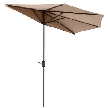 Half Round Patio Umbrella with Easy Crank – Compact 9ft Semicircle Outdoor Shade Canopy for Balcony, Porch, or Deck by Nature Spring (Beige)