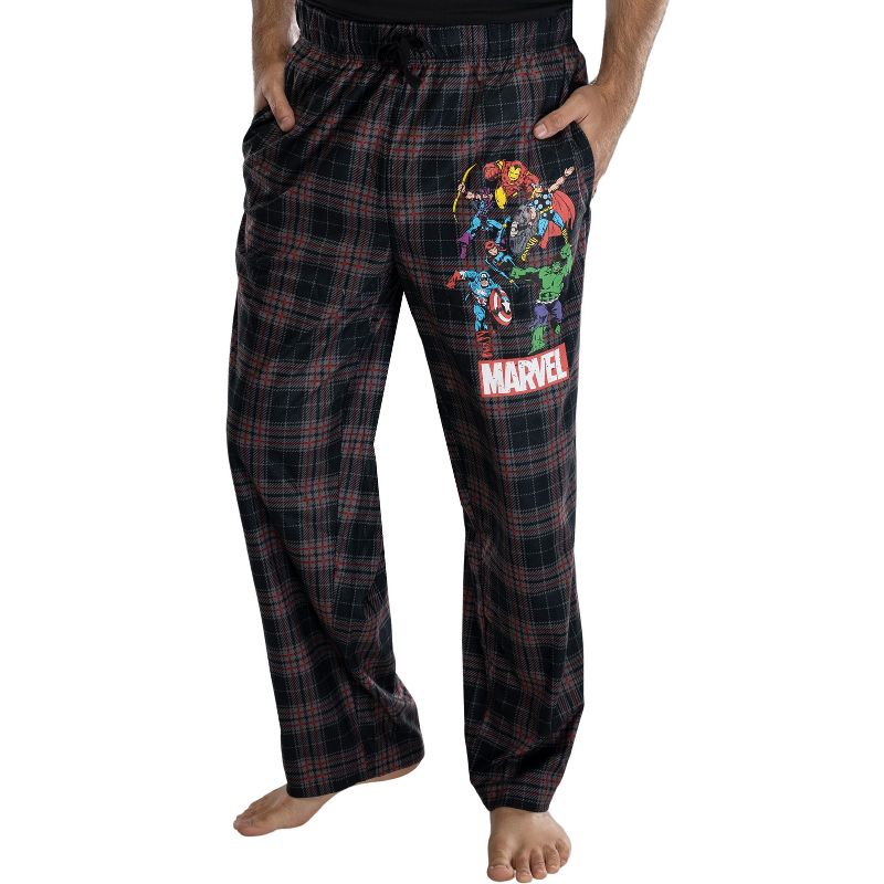 Marvel Comics Men's Avengers Plaid Loungewear Pajama Pants Black Plaid, 1 of 4
