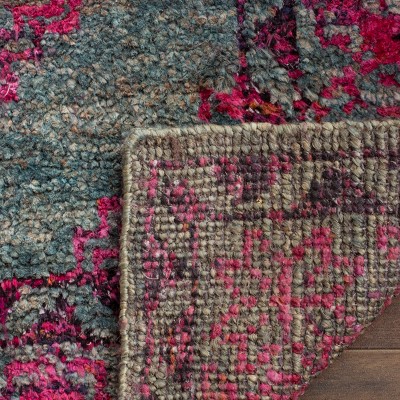 Tangier Slate Blue and Fuchsia Hand-Knotted Wool Area Rug 8' x 10'