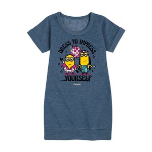 Girls' - Despicable Me Minions - Dress To Impress Yourself Graphic Short Sleeve Fleece Dress - 1 of 4