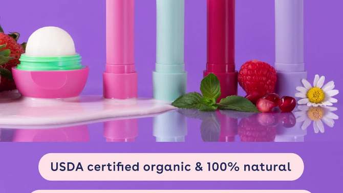 eos Natural &#38; Organic Lip Balm Stick - Vanilla/Sweet Mint/Pomegranate Raspberry/Strawberry Sorbet - 4pk/0.56oz, 2 of 9, play video