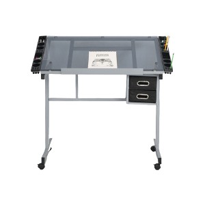 SEVOBAL Desks Adjustable Glass-Top Drafting Desk with Mobile Base, Professional Art Station with Storage for Designer, Silver, 39.17"*27.56"*5.91" - 1 of 4