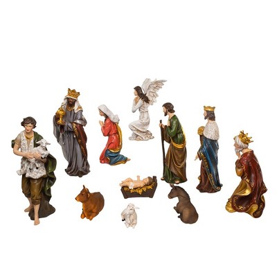 15-Inch Multicolor Resin Nativity Scene Set with 11 Pieces