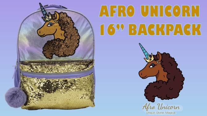 Afro Unicorn Kids&#39; 16&#34; Backpack, 2 of 7, play video