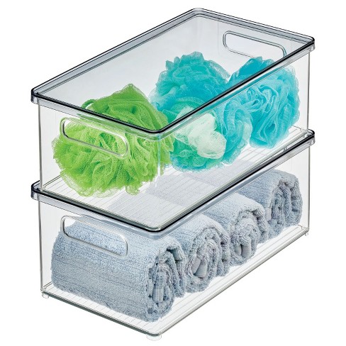 mDesign mdesign stackable storage containers box with 2 pull-out drawers -  stacking plastic drawer bins for master or guest bathroom