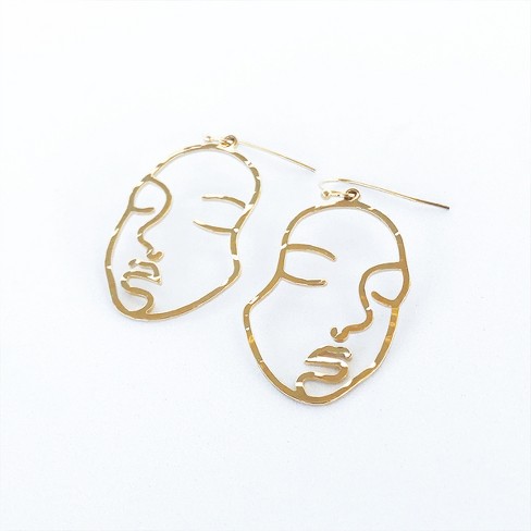 Petite Gold Face Earrings Unique Statement Jewelry Golden