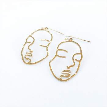 Sanctuary Project by sanctuaire Hammered Modern Art Face Statement Drop Earrings Gold