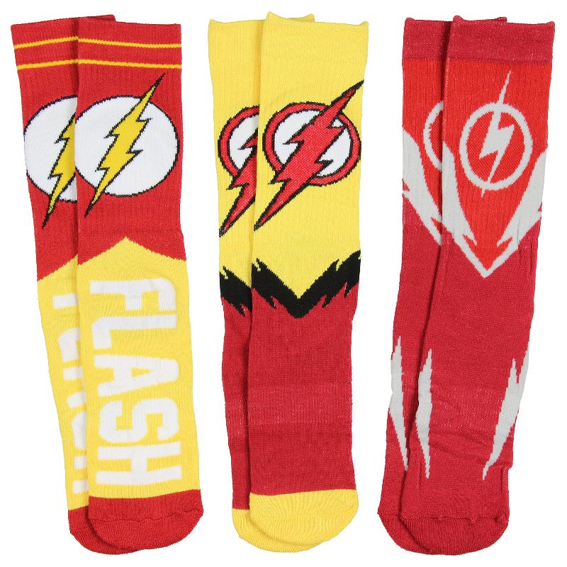 DC Comics The Flash Superhero Logo Athletic Crew Socks 3 Pair Pack Multicoloured, 2 of 5