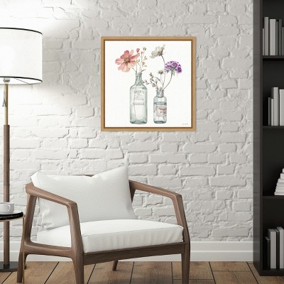 Lisa Audit Floral Watercolor Print on Canvas with Maple Frame