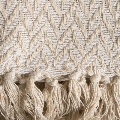 Natural Cotton Zig-Zag Throw Blanket with Fringe