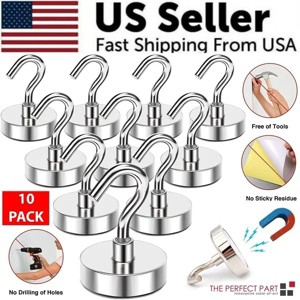 Racxily 10 Pack Dia Strong Magnetic Hook Hanger N52 Neodymium Clamping Magnet Hooks USA - 1 of 4