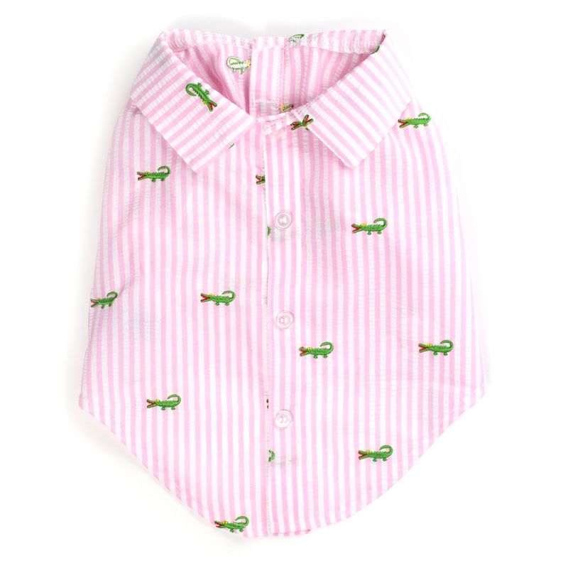 The Worthy Dog Embroidered Alligator Stripe Seersucker Button Up Look Pet Shirt, 1 of 5