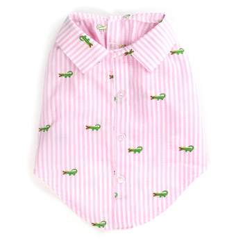 The Worthy Dog Embroidered Alligator Stripe Seersucker Button Up Look Pet Shirt