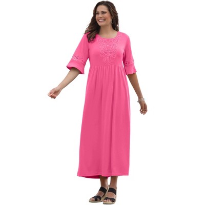 Woman Within Plus Size Crochet Trim Empire Knit Dress