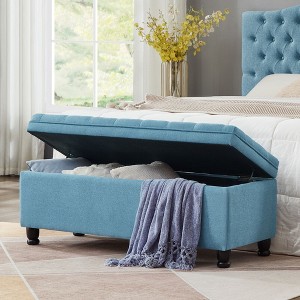 NicBex 45" Tufted Button Storage Ottoman Bench,Faux Leather/Linen Foot Stool with Rubber Wood Legs,End of Bed Storage Bench for Bedroom,Living Room - 1 of 4