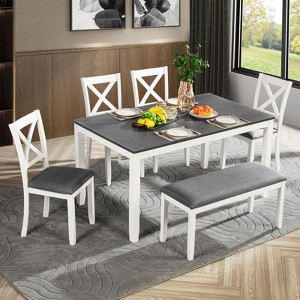 6-Piece Dining Table Set with Bench, Wood Dining Table Set for 6, Modern 6-Person Dining Table Set for Dining room, Kitchen - 1 of 4