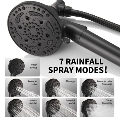 Matte Black Shower Faucet Set with 7-Spray Filtered Head and Valve