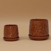 KTMBDW Ceramic Planter Pot Set of 2, Modern Flowerpot with Drainage Hole and Saucer, Embossed Leaf Design Flowerpot for Patio, Garden - 2 of 4