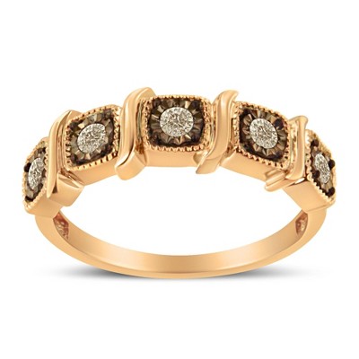 10K Rose Gold Flashed Silver Miracle-Set 1/4 Cttw Diamond 5-Stone Band Ring