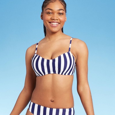 navy white striped bikini