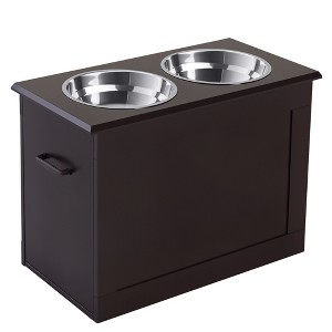 Raised Pet Feeding Storage Station with 2 Stainless Steel Bowls Base for Large Dogs and Other Large Pets - 1 of 4