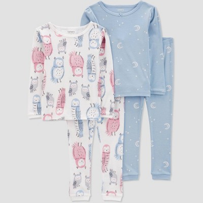 Image of Carter's Just One You® Toddler Girls' 4pc Long Sleeve Owls Pajama Set - Blue 2T