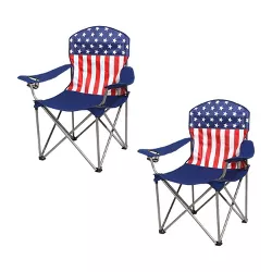 Kamp-Rite KAMPAFC141 Outdoor Camping Furniture Beach Patio Sports Folding Quad Lawn Chair with Cup Holders, USA Flag (2 Pack)