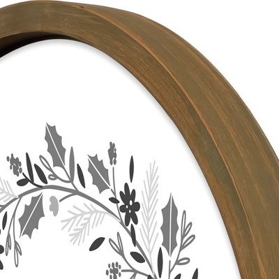 Holly Jolly Wreath 20 x 20 Round Brown Framed Print