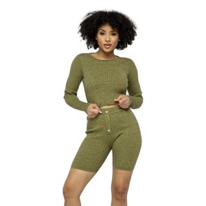Slickblue Stylish Knit Long Sleeve Cropped Top & High-Waist Biker Shorts Set – Versatile Colors Options, Sizes S-L - 1 of 4