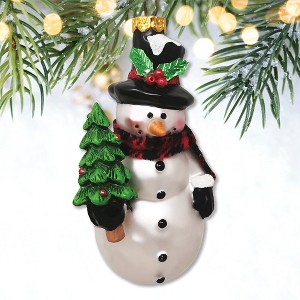 Comfy Snowman and Radiant Christmas Tree Blown Glass Holiday Ornament| OrnamentallyYou - 1 of 4