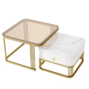 NicBex Set of 2 Tempered Glass Coffee Table Center Nesting Tables with Drawers for Living Room - 1 of 4