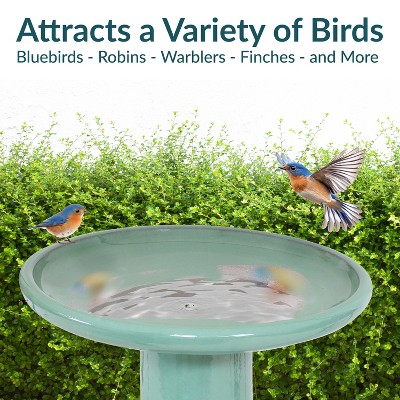 Seafoam Glazed Ceramic Hand-Painted Outdoor Bird Bath Stand