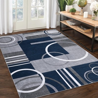 coucheta Machine Washable Area Rug, Modern Circle Stripes Non-Slip Non-Shedding Low Pile Carpet for Living Room, Bedroom, Dining Room, Office