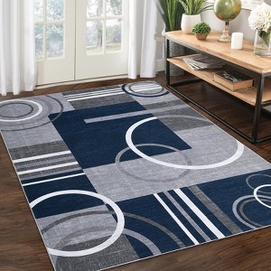 coucheta Machine Washable Area Rug, Modern Circle Stripes Non-Slip Non-Shedding Low Pile Carpet for Living Room, Bedroom, Dining Room, Office - 1 of 4