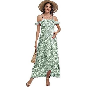 Clearlove Women's V-Neck Maternity Dress Summer Flowy Dress for Photoshoot Maternity Dress for Baby Shower or Casual Wear - 1 of 1