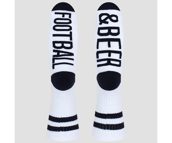 Men's Sock Talk Football & Beer Crew Socks - White 10-13