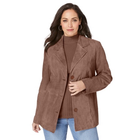 Jessica London Women’s Plus Size Suede Blazer, 22 W - Mocha Nude