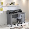 Wood Desk with Drawer, Door and 6 Shelves, Gray Office Writing Desk with Storage - 2 of 4