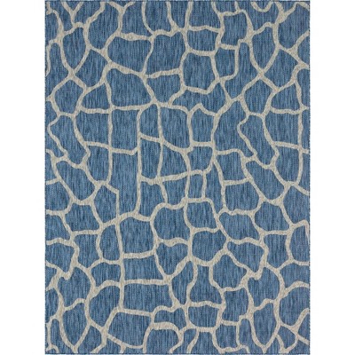 Abstract Blue 9' x 12' Synthetic Outdoor Rug