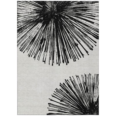Black And Ivory Abstract Washable Indoor Outdoor Area Rug