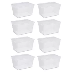 Sterilite 56 Quart Clear Plastic Stacking Storage Container with Latching Lid for Seasonal Decorations and Space Saving Organization, (8 Pack)