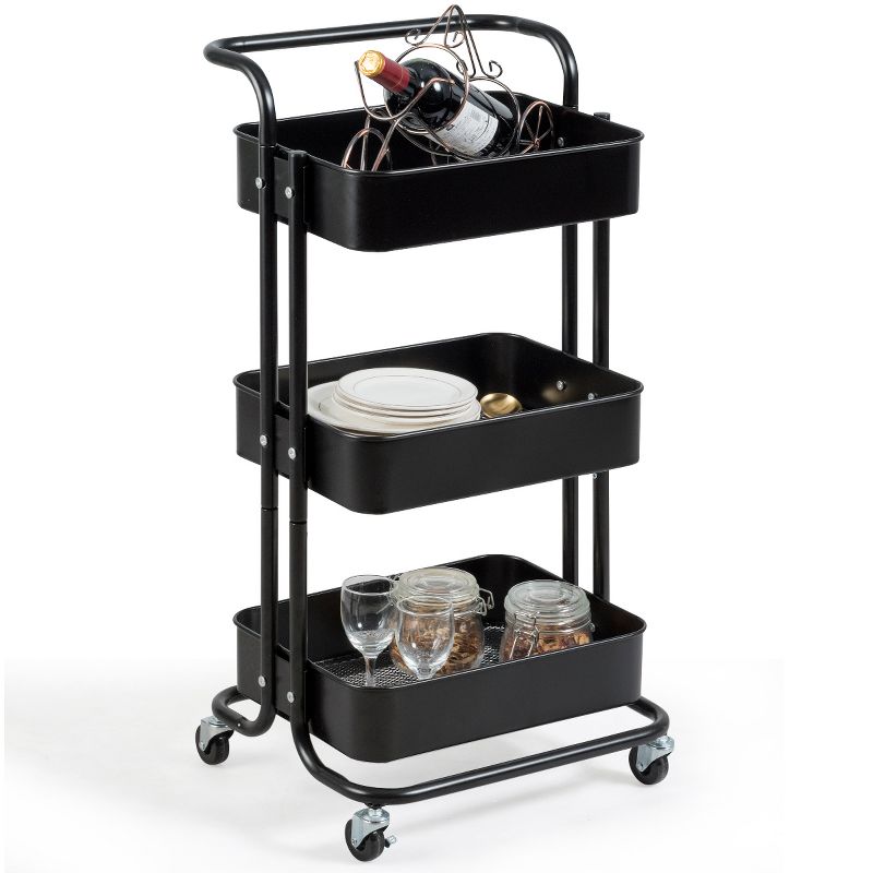 Tangkula 3-Tier Metal Rolling Utility Storage Cart Service Trolley Cart with Lockable Wheels, 5 of 10