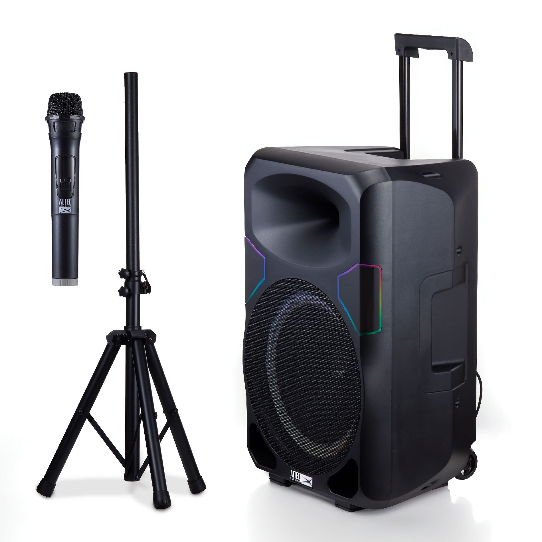 Altec Lansing Portable Speaker SOUNDROVER PRO 650, 650W Peak Power, Bi-Amplified, LED Lighting, Wireless Mic Included