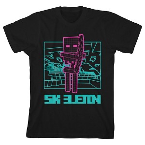Minecraft Neon Pink Skeleton Youth Boys Black T-Shirt - 1 of 2