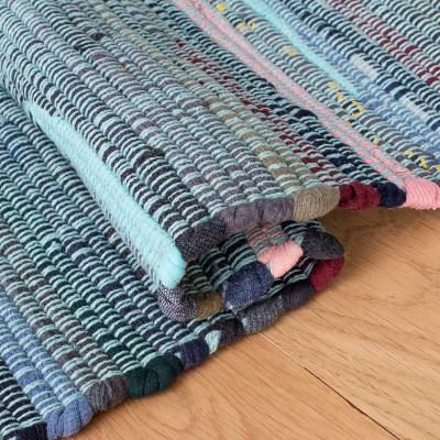 Light Blue and Gray Handwoven Round Cotton Area Rug