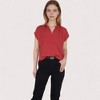 Anna-Kaci Women's V-Neck Short Sleeve Blouse with Rolled Cuffs and Soft Pleated Collar Detail - 4 of 4