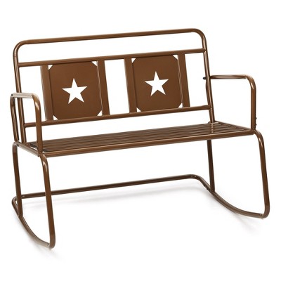Acekool 2-Person Iron Rocking Chair - Liver Color Patio Glider with Star Design
