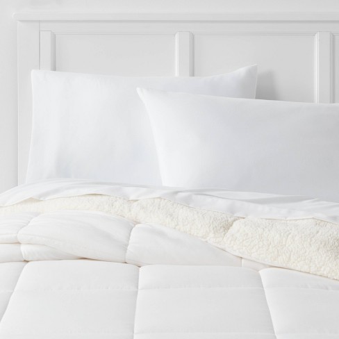 Twin Twin Extra Long Faux Shearling Washed Microfiber Reversible Comforter White Room Essentials