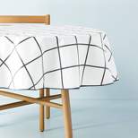70" Grid Lines Wipeable Oil-Cloth Round Tablecloth Dark Gray/Cream - Hearth & Hand™ with Magnolia